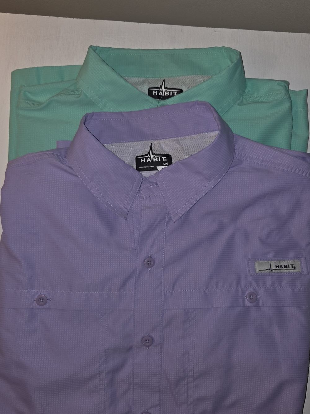 2 Men’s Habit Shirts- Lavender & Mint- Ventilated SPF 40 Fishing Shirts Sports